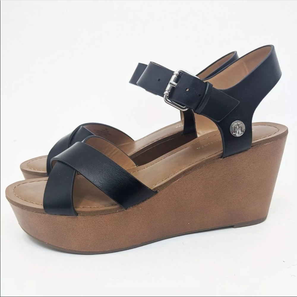 Tommy Hilfiger Wilo Wedge Platform Black Open Toe